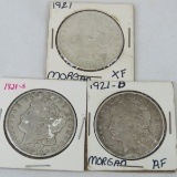 1921 P, D, S Morgan Silver Dollars