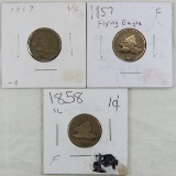 3 Flying Eagle Cent 1857 x 2 & 1858