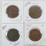 4 Large Cents 1835, 1841, 1843, no date