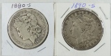 1880 S & 1890 S  Morgan Silver Dollars