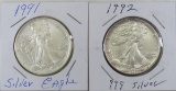 1991 & 1992 American Silver Eagles