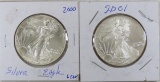 2000 & 2001 American Silver Eagles
