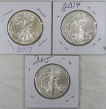 2013, 2014, & 2015 American Silver Eagles