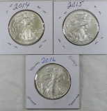 2014, 2015, & 2016 American Silver Eagles