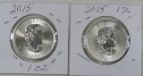 2 2015 Canadian 1 OZT Silver Coins