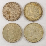 4 Silver Dollars 1921 D Morgan x2 & 1922 Peace x2