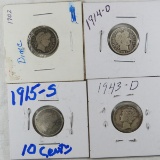 1902, 1914D, 1915S Barber & 1943 D Mercury dimes