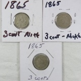 3 1865 3 Cent Nickels