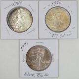 1989, 1990, & 1991 American Silver Eagles