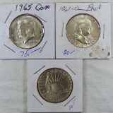 3 Half Dollars 1961 D Proof, 1965 BU, 1986 UNC