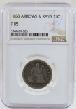 1853 Seated Liberty Quarter Arrows & Rays NGC F15