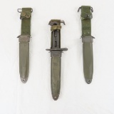 3 US M8 A1 bayonet scabbards & 1 bayonet no grips
