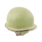WWII US M1 rear seam helmet with liner & strap