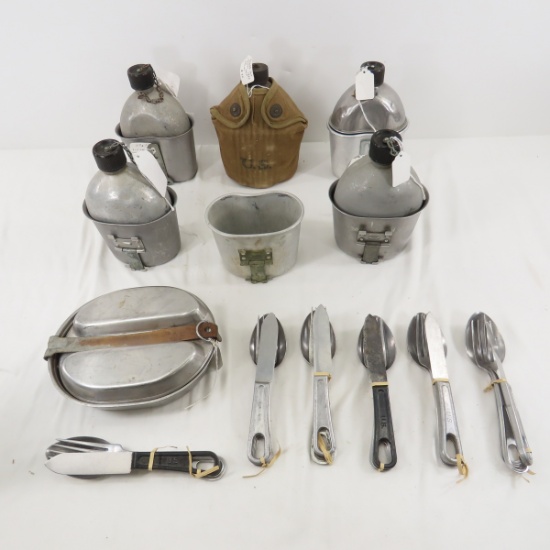 WW2 canteens, cups, canteen cover, utensils, more