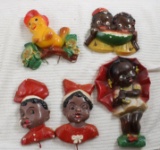 4 Black Americana Chalkware, 1 Birdie Chalkware