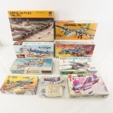 9 Vintage Military Airplane Model Kits in Box
