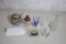 Adv. Ashtray, Glasses, 2 Honey Pots, Butter Dish