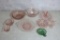 9 Pieces of Pink &1 Green/Gold Depression Glass