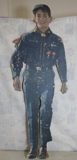 Mid-Century Wood Cub Scout Figural Sign 57" Tall