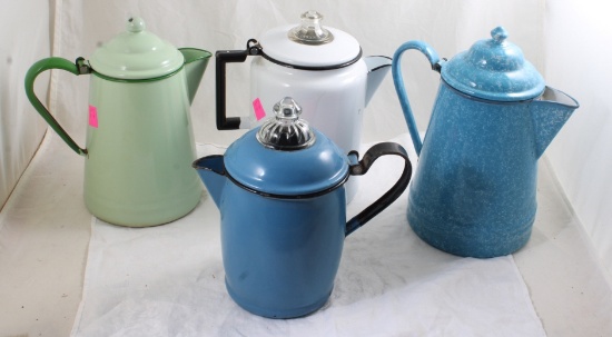 4 Enamelware Coffee Pots