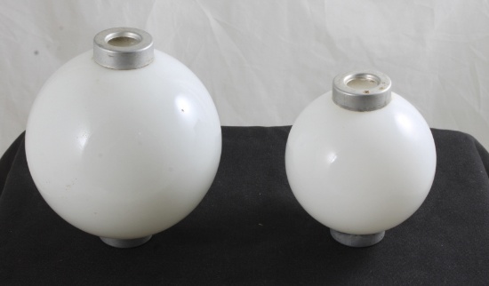 2 White Lightening Rod Balls 5.5" & 4.5" Tall