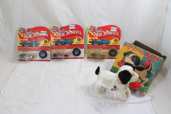 Alps Japan Windup Playful Puppy + 3 Hot Wheels Car