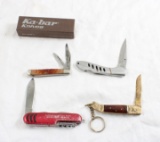 4 Folding Knives Ka-bar in Box + 3 Others