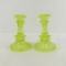Pair of Vintage Vaseline Glass Candlesticks 6.75