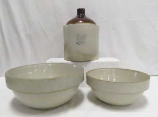 9 & 10" Stoneware Bowls, with Western Molasses Jug