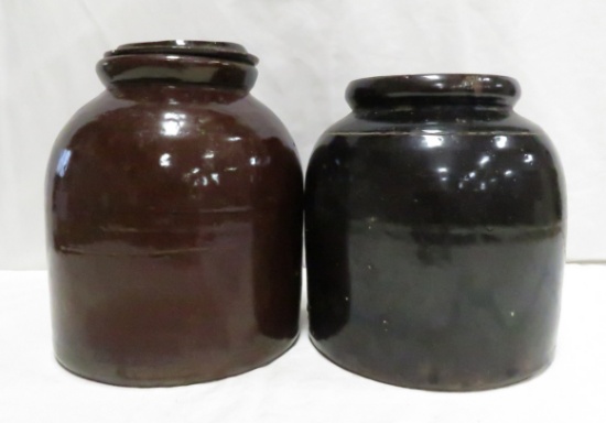 8 & 9" 1 gallon  Albany Slip Stoneware Jars- 1 lid