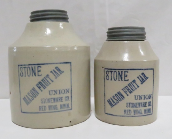 2 Red Wing Union Stoneware Mason Fruit Jars