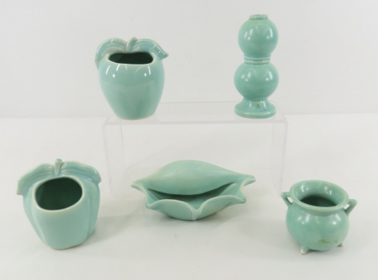 4 Red Wing Art Pottery Vases & Shell