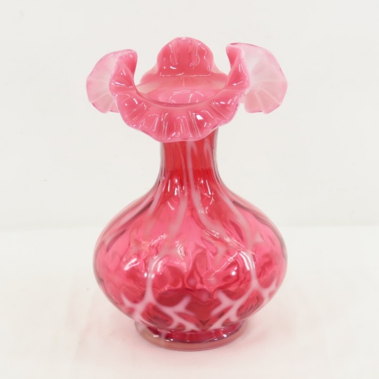 Fenton Cranberry Spanish Lace Ruffled Vase 8"