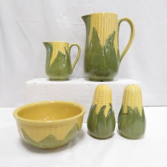 Shawnee Pottery Corn Pitcher, Creamer, Bowl, S&P
