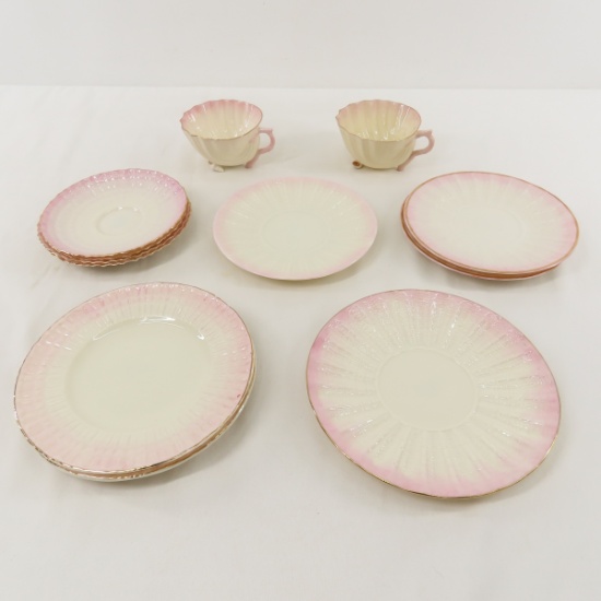 Belleek Limpet Pink Porcelain Cups & Saucers