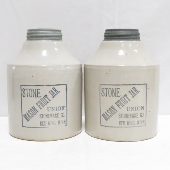 2 Red Wing Union Stoneware Mason Fruit Jars