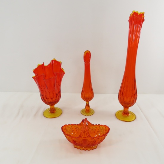 3 Fenton Amberina Glass Vases & 1 Basket