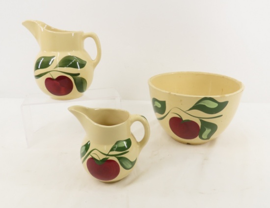 2 Watt Ware Apple Pitchers & 8" Deep Bowl