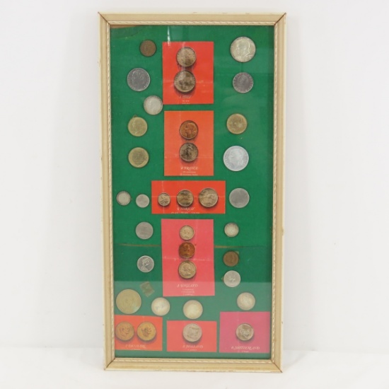 Framed Collection of US and European Coins