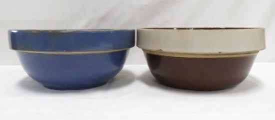 Unmarked Blue & Brown 10.5" Stoneware Milk Pans