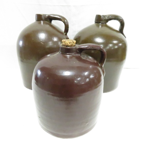1 gallon & 2 2 gallon Brown Stoneware Jugs