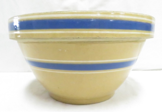 Blue & White Banded 12" Yellow Ware Bowl