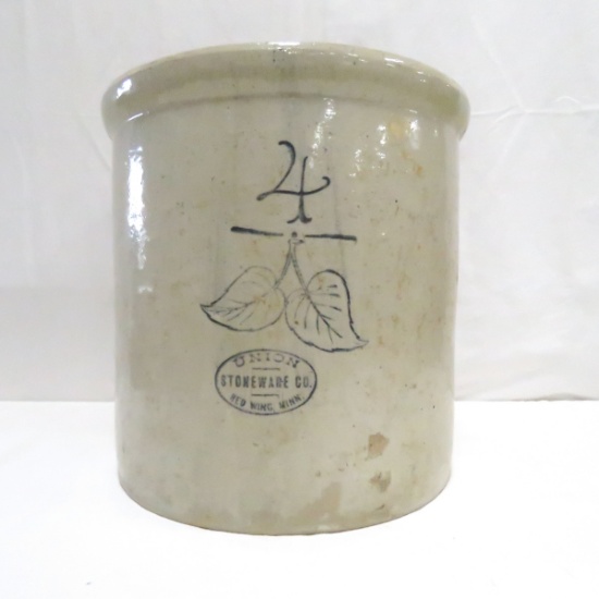 4 Gal Elephant Ear Red Wing Union Stoneware Crock