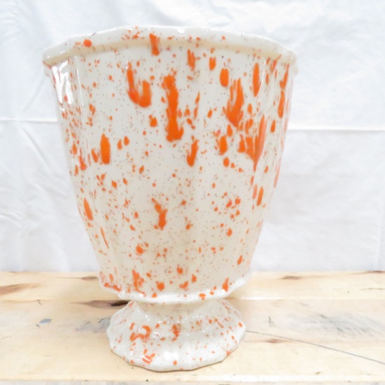 Red Wing Orange & White Splatter Planter- signed