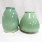 2 Red Wing Art Pottery Green Glaze Vases