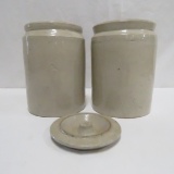 2 1 Qt Stoneware Snuff Jars & 1 Lid
