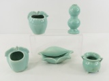 4 Red Wing Art Pottery Vases & Shell