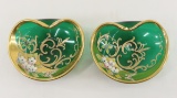 2 Hand Blown Czech Gold Painted Trinket Dishes