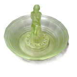 Sowerby Uranium Satin Glass Flower Frog & Bowl