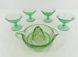 Green Uranium Glass Reamer & 4 Imperial Sherbet Dishes